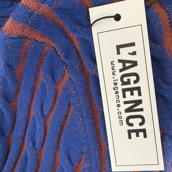 NWT L’AGENCE Women’s Ciela Midi Cable Knit Sweater Turtle Neck Blue Rust Size XS - Picture 9 of 9